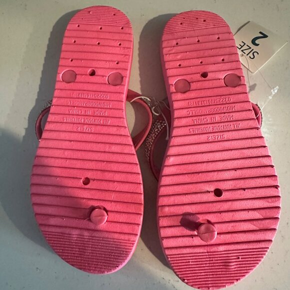 Pink Rhinestone Embellished Flip-Flops Size 2 By Extremely Me - Picture 2 of 5